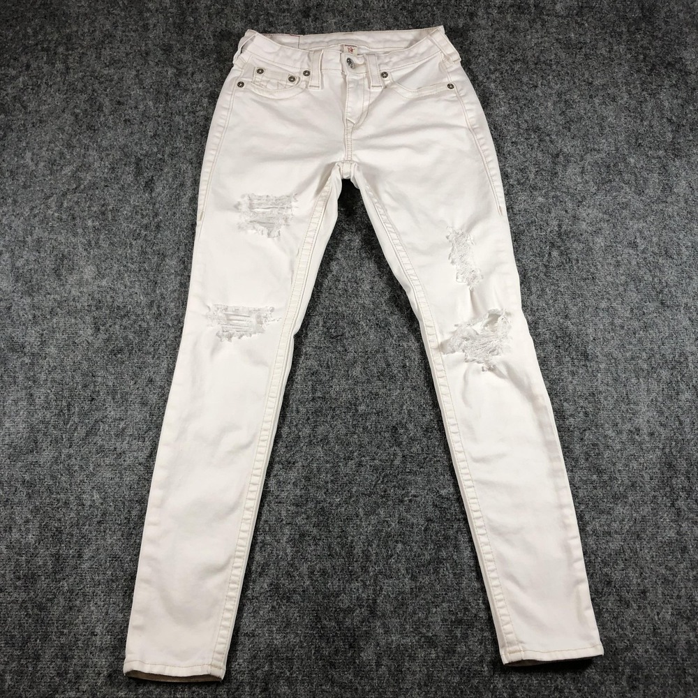 True Religion Women's Skinny Jeans Size 26 White Section Distressed Stretch